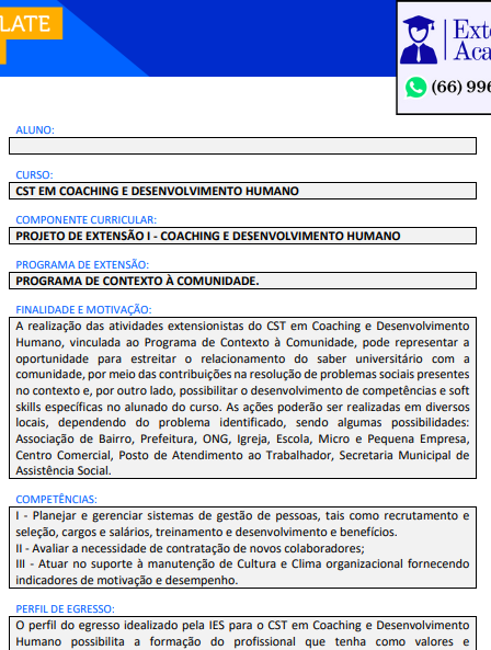 Projeto de extensão I - Coaching e desenvolvimento humano