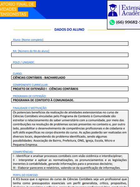 Projeto de Extensão I - Ciências Contábeis