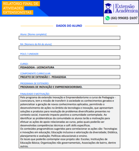 Portfólio Projeto de Extensão I - Pedagogia