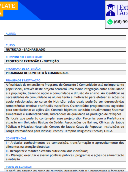 Portfólio Projeto de Extensão I - Nutrição