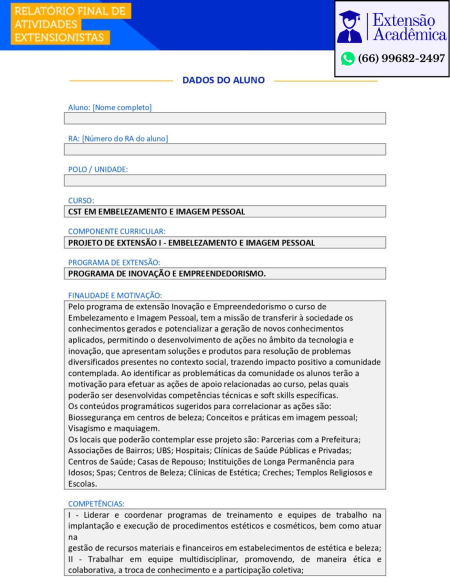 Projeto de extensão I - Embelezamento e imagem pessoal