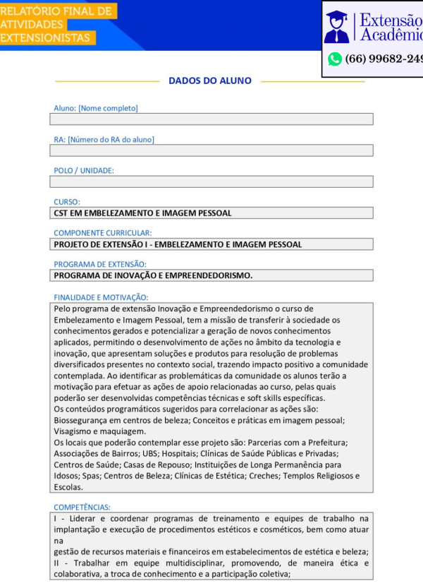 Projeto de extensão I - Embelezamento e imagem pessoal