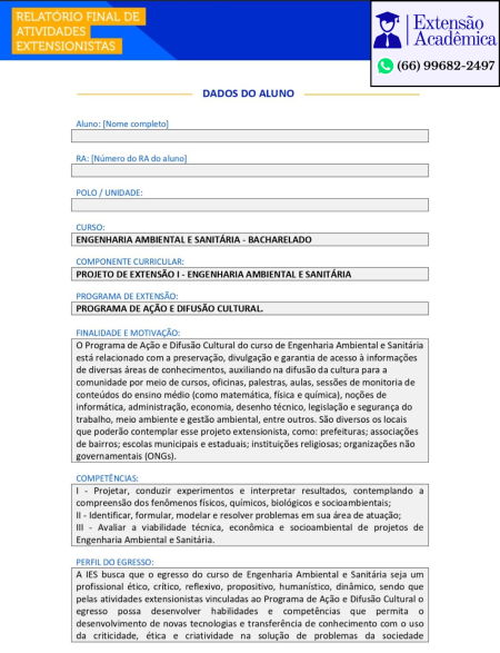 Projeto de extensão I - Engenharia Ambiental e Sanitária