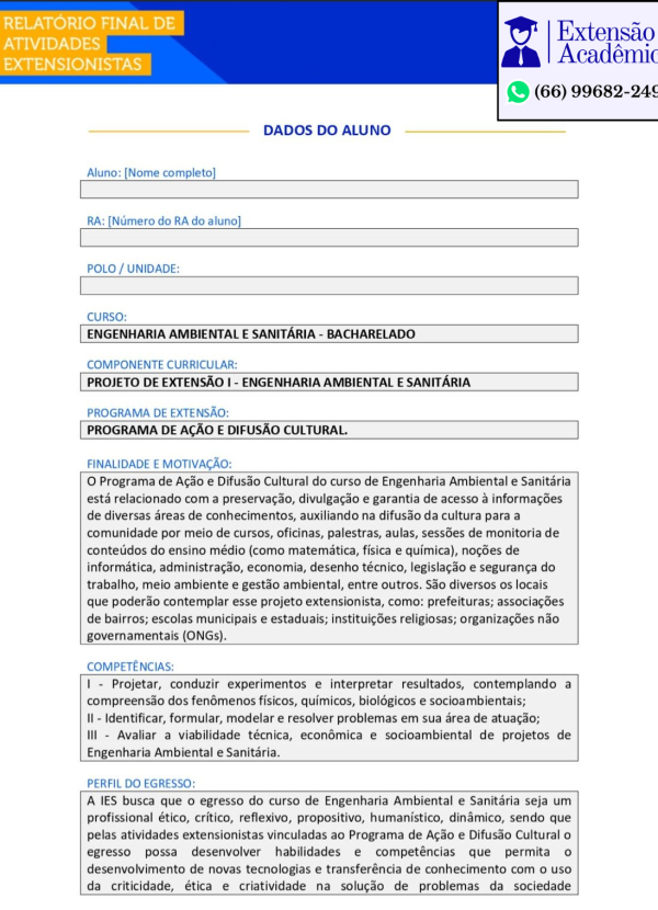 Projeto de extensão I - Engenharia Ambiental e Sanitária