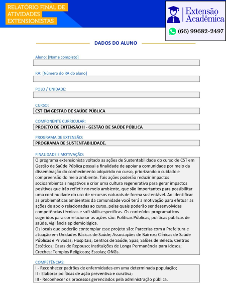 Projeto de extensão II - Gestão de Saúde Pública