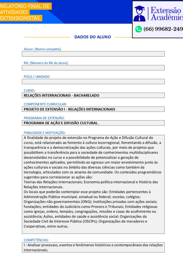 Projeto de extensão I - Relações internacionais