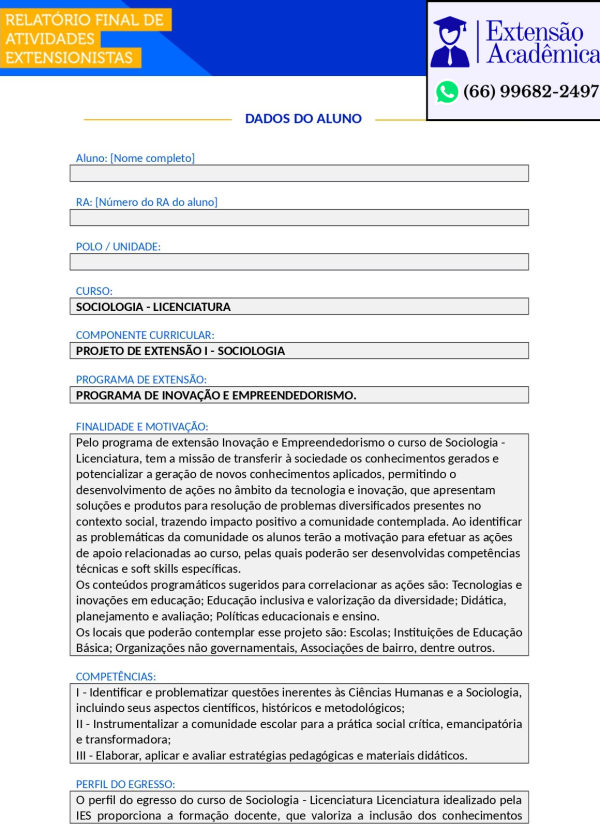 Projeto de extensão I - Sociologia