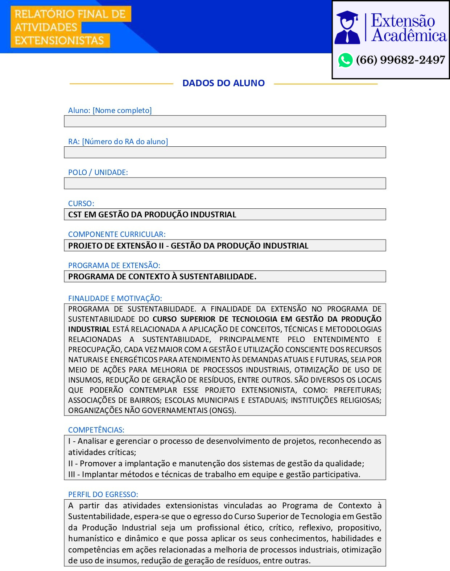 Projeto de Extensão II - Gestão da Produção Industrial