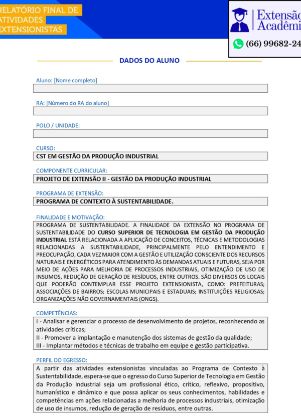 Projeto de Extensão II - Gestão da Produção Industrial