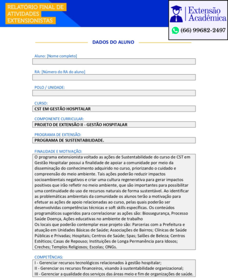 Projeto de extensão II - Gestão Hospitalar.