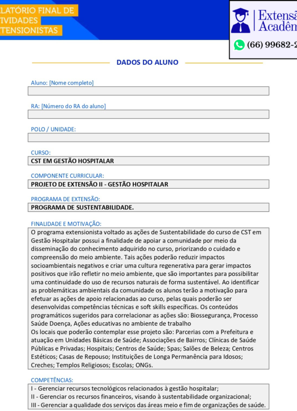 Projeto de extensão II - Gestão Hospitalar.