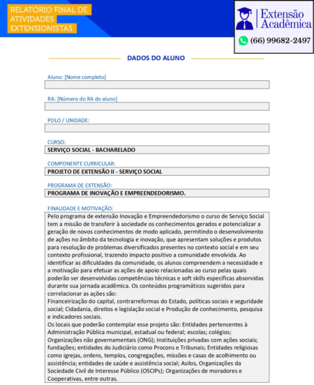 Projeto de extensão II - Serviço Social