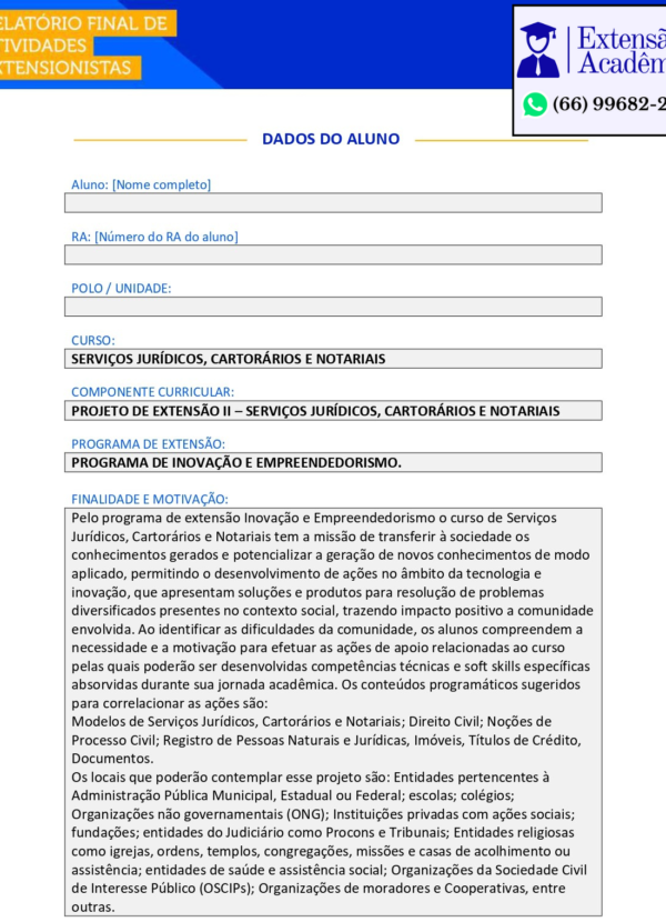 Projeto de extensão II - Serviços jurídicos, cartorários e notariais