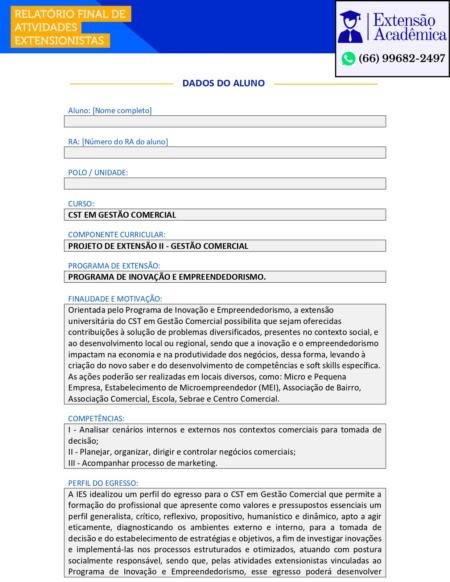 Projeto de Extensão II - Gestão Comercial