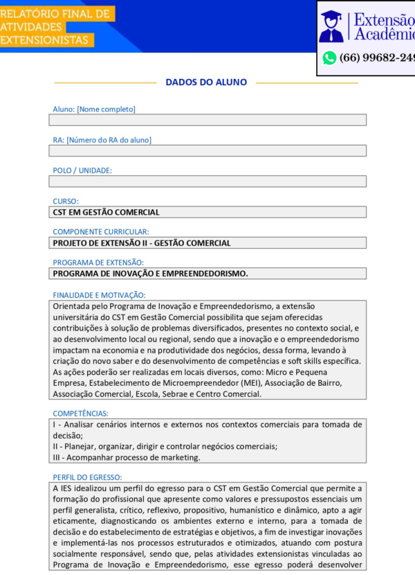 Projeto de Extensão II - Gestão Comercial