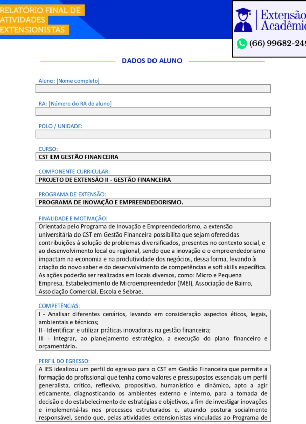 Projeto de Extensão II - Gestão Financeira