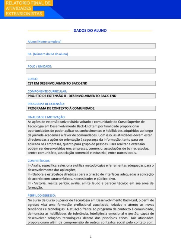 Projeto de Extensão II Desenvolvimento Back-End