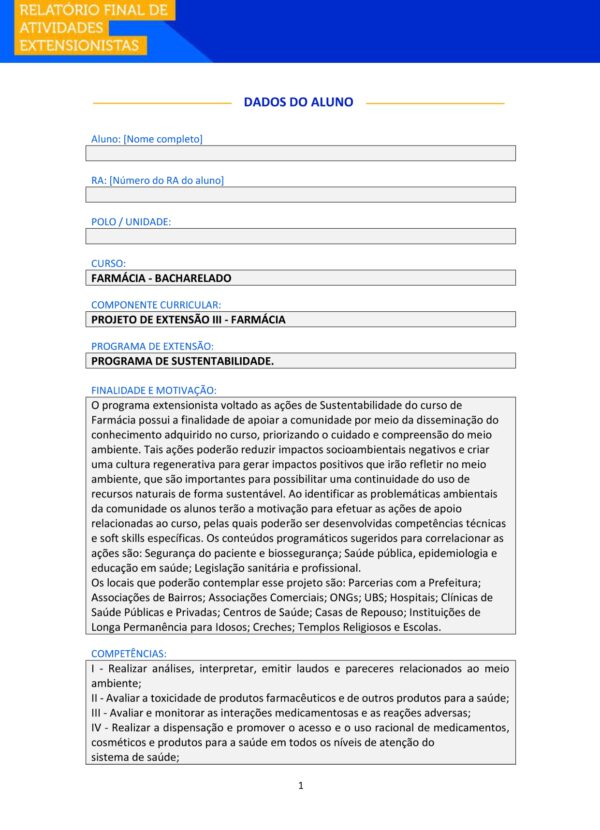 Projeto de Extensão III Farmácia