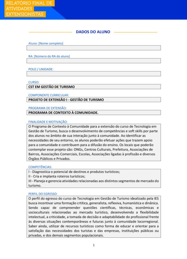 Projeto de Extensão I - Gestão de Turismo