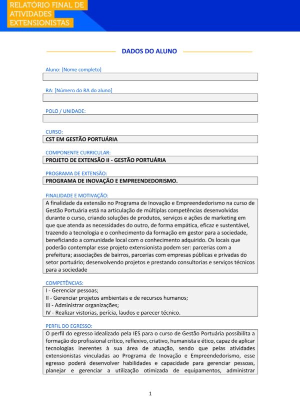 Projeto de Extensão II - Gestão Portuária