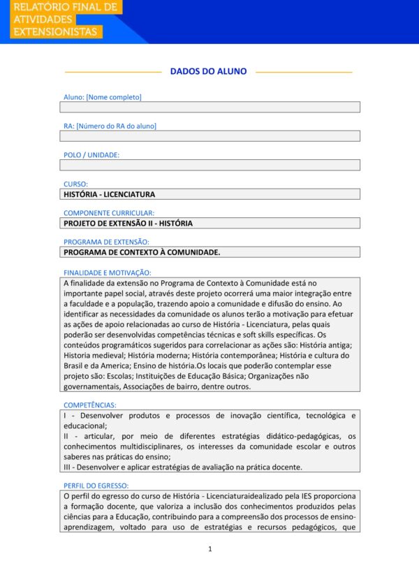 Projeto de Extensão II – História